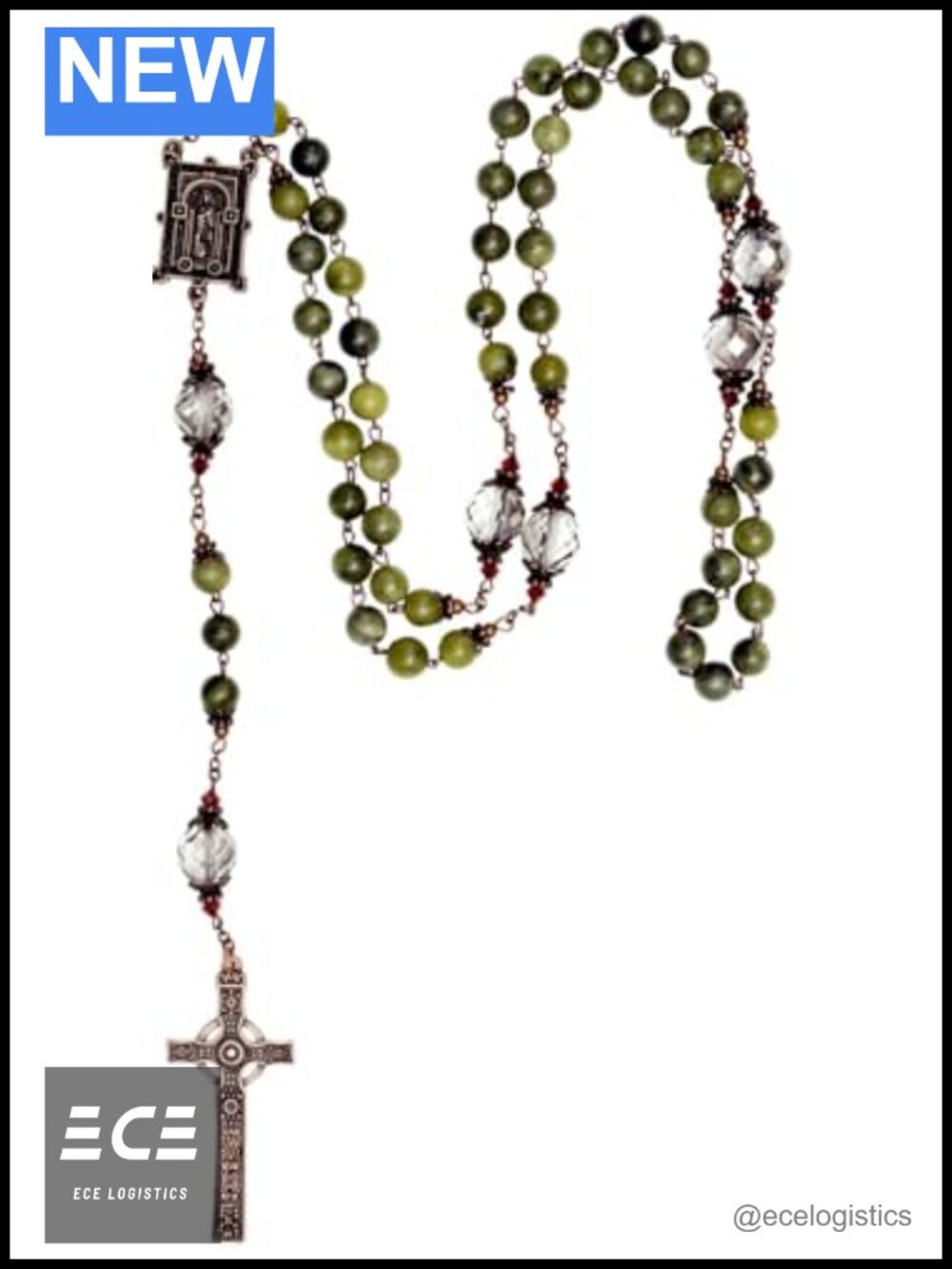 Wood Brass Irish Celtic Rosary Beads Necklace Religious Gift Y-Necklace